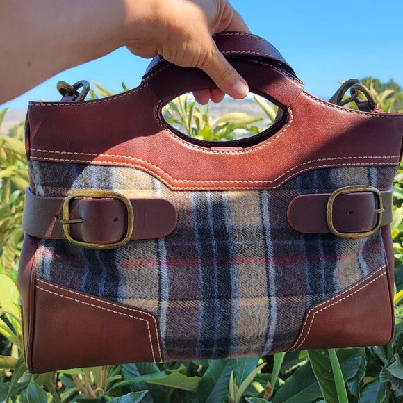 UGG unique vintage Y2K  plaid and leather satchel handbag - Picture 4 of 13